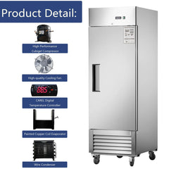 Chery Industrial 27"W Commercial Freezer 19 cu. ft. Single Solid Door Reach-In Freezer (N818P191847S)