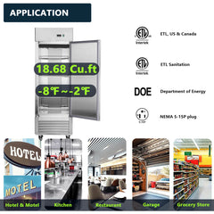 Chery Industrial 27"W Commercial Freezer 19 cu. ft. Single Solid Door Reach-In Freezer (N818P191847S)