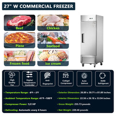 Chery Industrial 27"W Commercial Freezer 19 cu. ft. Single Solid Door Reach-In Freezer (N818P191847S)