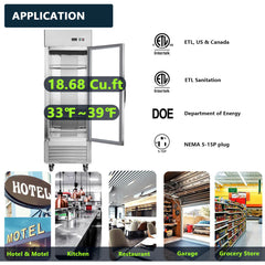 Chery Industrial 27"W Merchandiser Refrigerator Commercial Display Glass Door Refrigerator (N818P191850S)