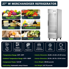 Chery Industrial 27"W Merchandiser Refrigerator Commercial Display Glass Door Refrigerator (N818P191850S)