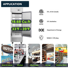 Chery Industrial 27"W Single Solid Door Reach-In Refrigerator 19 cu. ft. Commercial Refrigerator (N818P191846S)