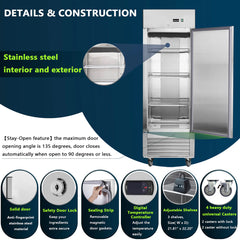 Chery Industrial 27"W Single Solid Door Reach-In Refrigerator 19 cu. ft. Commercial Refrigerator (N818P191846S)
