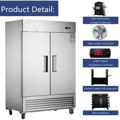 Chery Industrial 54"W Commercial Freezer 42 cu. ft. 2 Solid Door Reach-In Freezer (N818P191848S)
