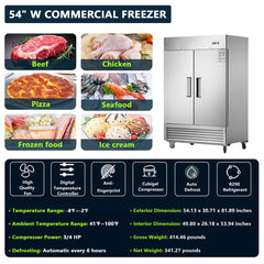 Chery Industrial 54"W Commercial Freezer 42 cu. ft. 2 Solid Door Reach-In Freezer (N818P191848S)