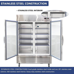 Chery Industrial 54"W Commercial Refrigerator 42 cu. ft. 2 Glass Door Reach In Refrigerator (N818P191851S)