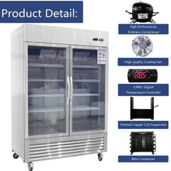 Chery Industrial 54"W Commercial Refrigerator 42 cu. ft. 2 Glass Door Reach In Refrigerator (N818P191851S)