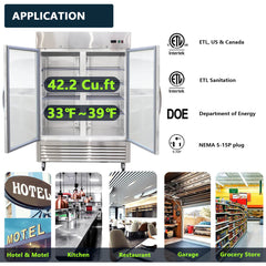 Chery Industrial 54"W Commercial Refrigerator 42 cu. ft. 2 Glass Door Reach In Refrigerator (N818P191851S)