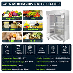 Chery Industrial 54"W Commercial Refrigerator 42 cu. ft. 2 Glass Door Reach In Refrigerator (N818P191851S)