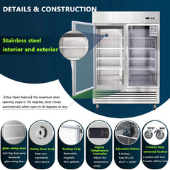Chery Industrial 54"W Commercial Refrigerator 42 cu. ft. 2 Glass Door Reach In Refrigerator (N818P191851S)