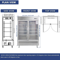 Chery Industrial 54"W Commercial Refrigerator 42 cu. ft. 2 Glass Door Reach In Refrigerator (N818P191851S)