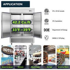 Chery Industrial 54"W Commercial Refrigerator 42 cu. ft. 2 Solid Door Reach-In Refrigerator (N818P191849S)