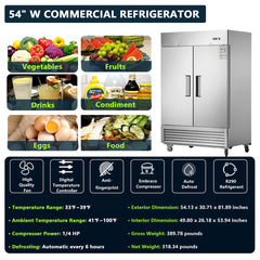 Chery Industrial 54"W Commercial Refrigerator 42 cu. ft. 2 Solid Door Reach-In Refrigerator (N818P191849S)