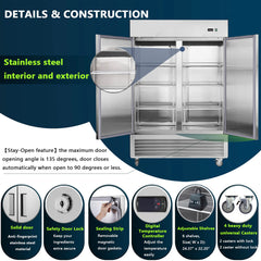 Chery Industrial 54"W Commercial Refrigerator 42 cu. ft. 2 Solid Door Reach-In Refrigerator (N818P191849S)