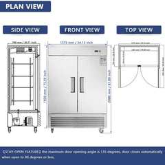 Chery Industrial 54"W Commercial Refrigerator 42 cu. ft. 2 Solid Door Reach-In Refrigerator (N818P191849S)