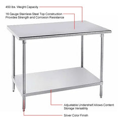 Advance Tabco 430 Stainless Steel Table, 60 x 30", Adjustable Undershelf, 16 Gauge (WBB579893)