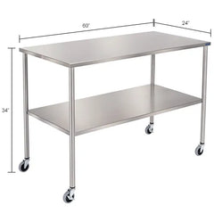 Global Industrial™ Mobile Stainless Steel Instrument Table, 60"W x 24"D, Undershelf (WBB529967)